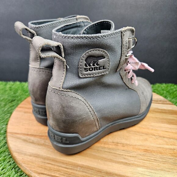 Sorel Evie II Boots Women's 7.5 Gray Leather Hidden Wedge Waterproof Ankle Boots - Picture 2 of 11